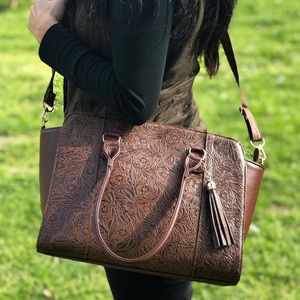 NEW Brown Mexican Tooled Leather Crossbody Handbag